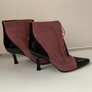 VIA SPIGA pink/black leather high heel boots NWT